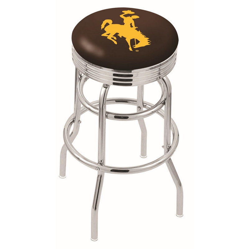Tabouret de bar Logo Series, Tabouret de comptoir (siège d'une hauteur de 25 p, Double anneau chromé, University of Wyoming