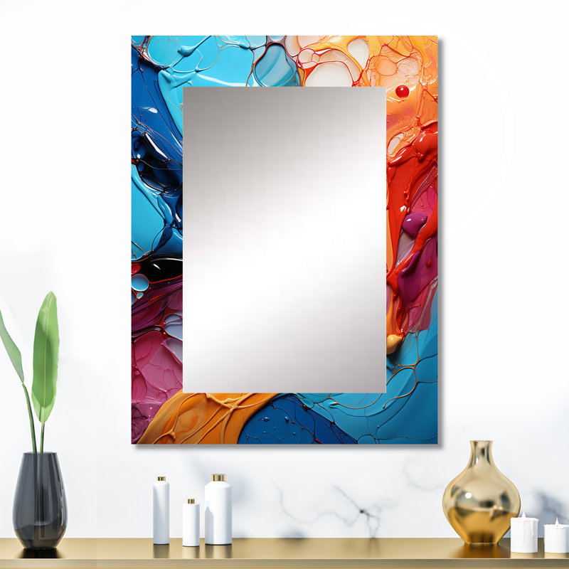 Collage symphonique abstrait bleu sarcelle - fractale symétrique - miroir décoratif fractal, 32 po x 24 po