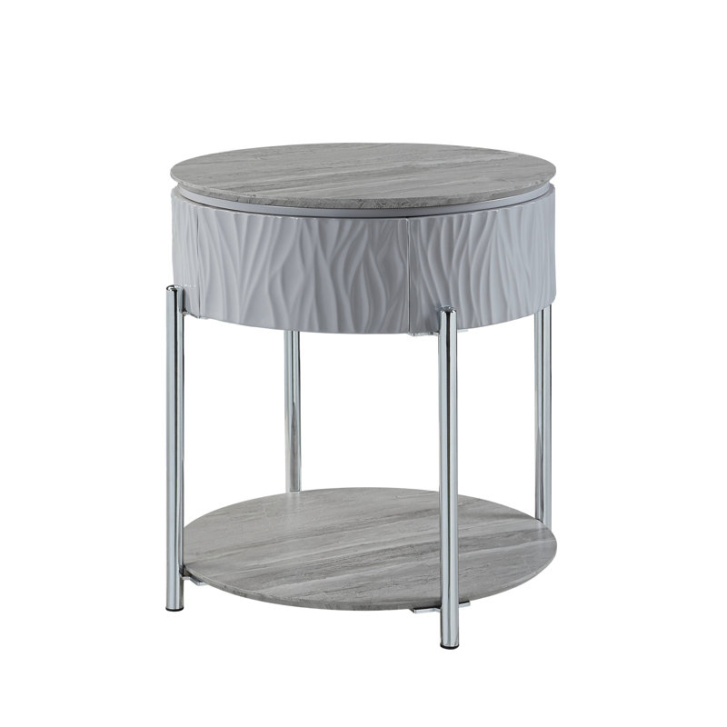 Table de bout yukino gris ultrabrillant et finition chromée
