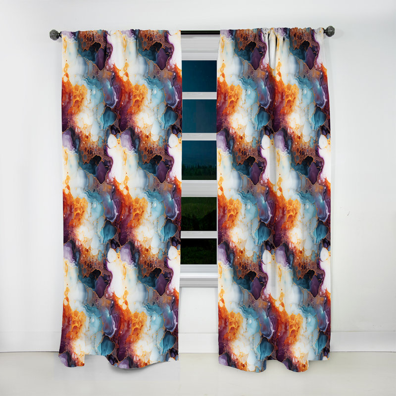 Orange Galactic Dreams Marble Dreams - Rideau obscurcissant en marbre abstrait - 1 panneaux, L 52 po x L 120 po