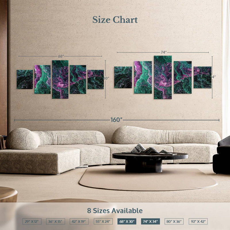Marbled Green Lines, H 12 po x l 29 po