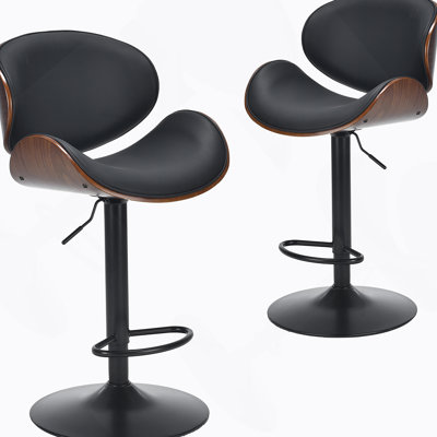 Swivel Bar Stools Set Of 2, Adjustable Height With PU Leather Seat And Backrest, Modern Kitchen Counter Chairs For Bar And Dining Room