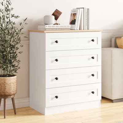 4 Drawer Dresser, White Dresser Modern Storage Chest Of Drawers, Farmhouse Storage Cabinet Organizer With 4 Drawers For Living Room, Entryway, Hallway by Gracie Oaks