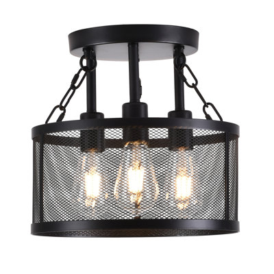 Plafonnier rond réglable en fer noir mat à 3 lampes