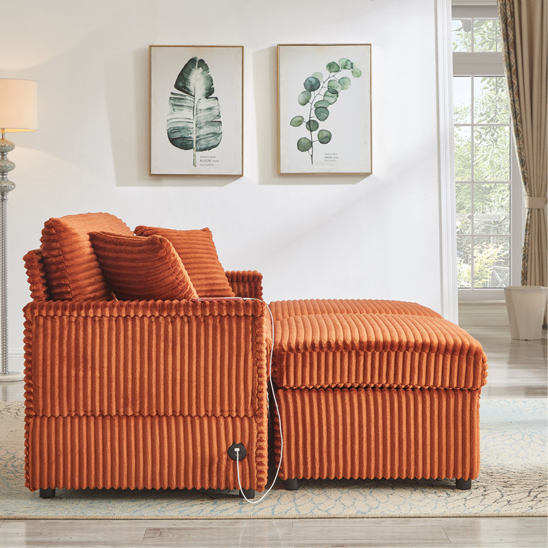 Canapé confortable moelleux en velours côtelé, espace de rangement pour grande causeuse, méridienne super douce avec repose-pieds double et plateau de table