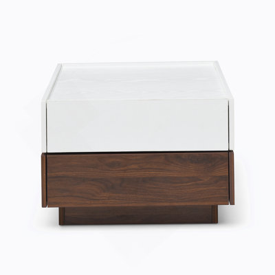 Table basse rotative à 2 tiroirs, table haute en bois à 2 niveaux avec rangement