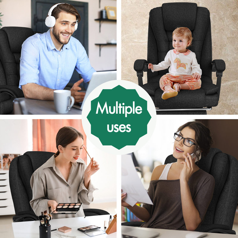 Rebrilliant Executive Chair with Headrest, Fabric, Black, Black