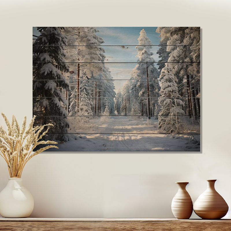 Lucetta Winter Snowy Evergreen III sur bois, H 30 po x l 40 po x P 0,78 po