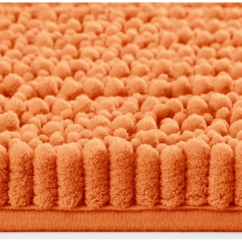 2 Piece Set Mustard Soft Cozy Plush Chenille Bath Mat Bathroom Rug, Orange