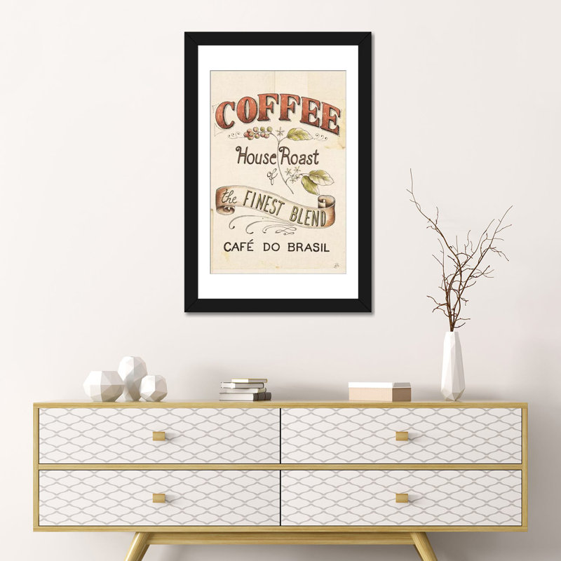 « authentique coffee ix », art textuel sur toile, H 24 po x l 16 po x P 1 po, Papier avec cadre noir, Blanc