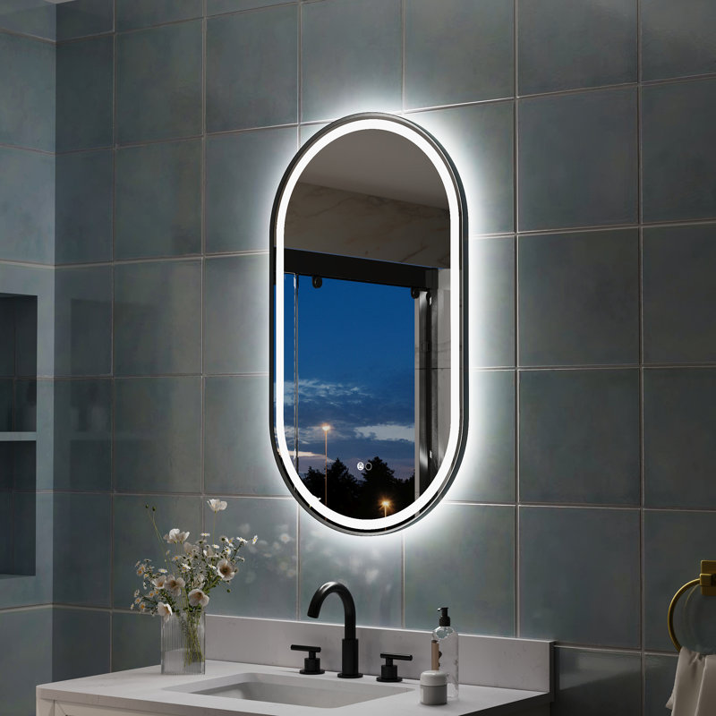 ZC-Mirror  36" H Wall Mounted Bathroom Framed LED Mirror With Memory Function, Matte Black, 36" x 20"