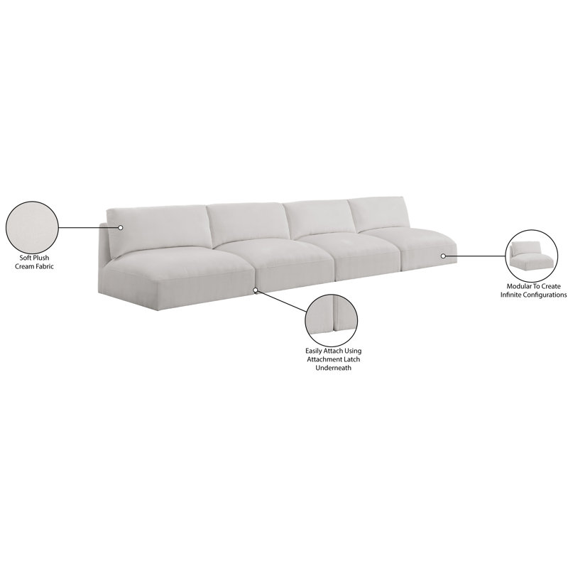 Canapé modulaire à accoudoirs carrés 152 po, Tissu crème en polyester