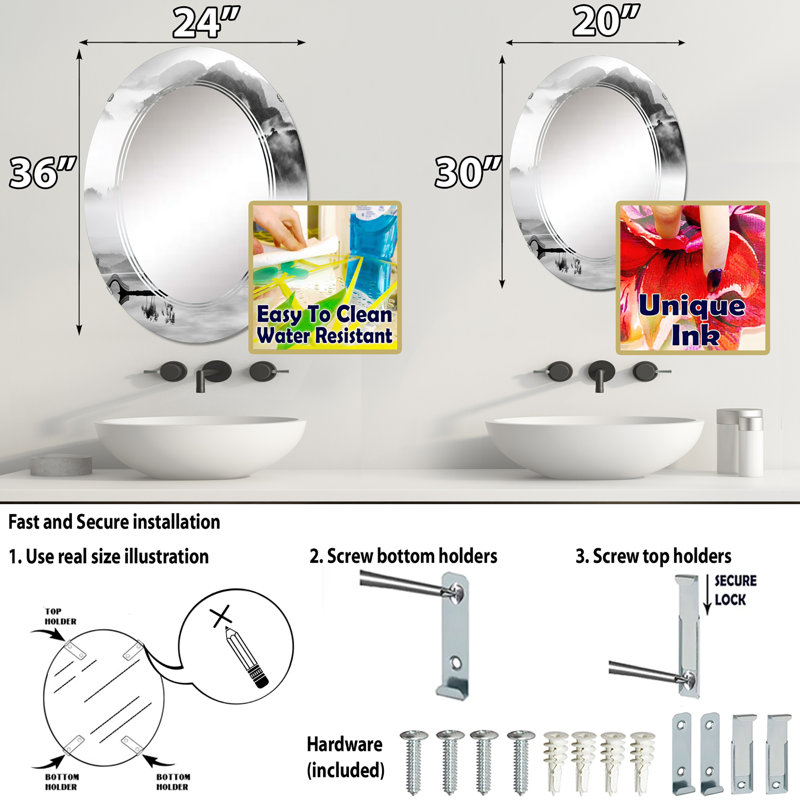 Miroir de salle de bain ovale mural, 30 po x 20 po