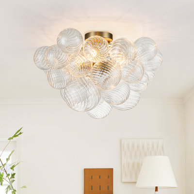 3-Light Dimmable Ribbed Glass Semi Flush Mount