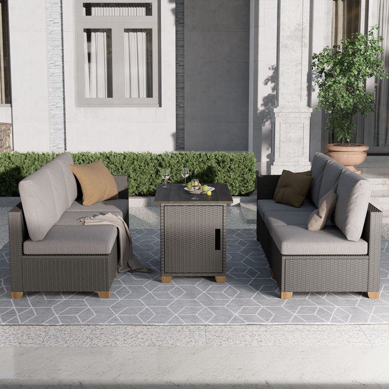 Wicker 6 - Person Modular Patio Conversation Set with Cushions