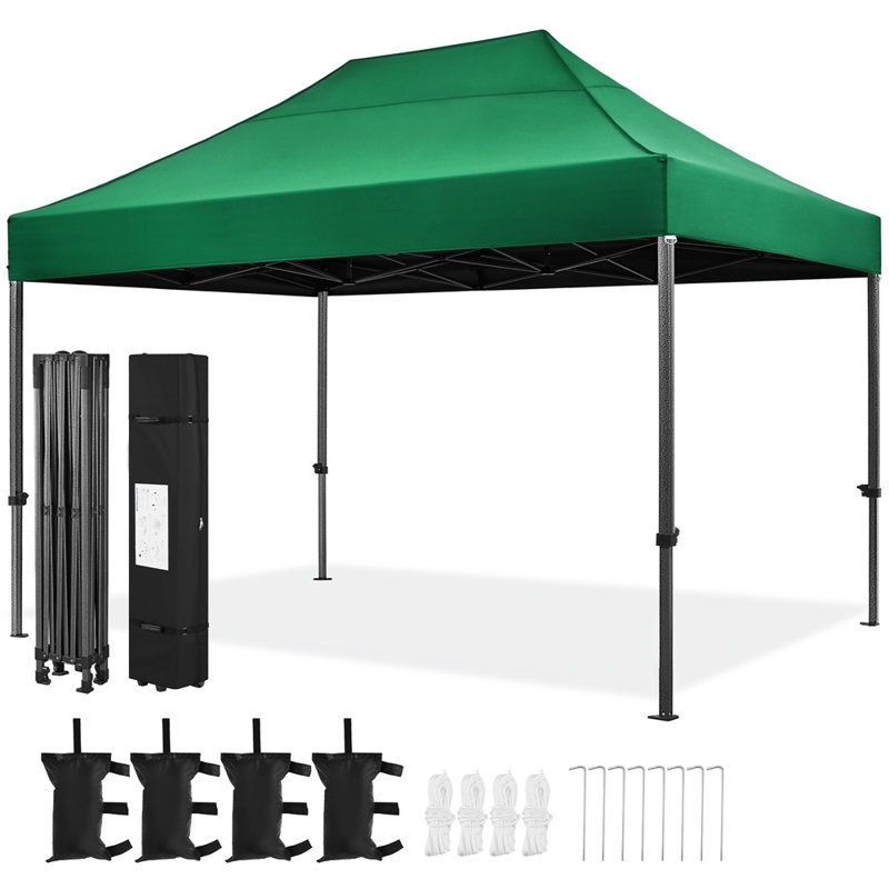 15 x 10 FT Steel Pop-Up Canopy, Dark Green