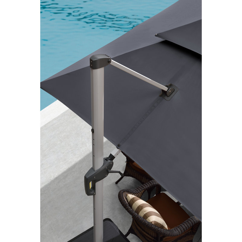 2.75m x3.3m / 2.75m x3.65m Rectangular Cantilever Parasol With Base, 274cm H x 330cm W x 270cm D, Grey