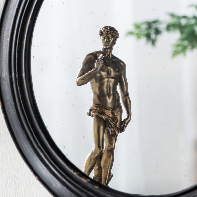 Miroir mural circulaire avec cadre en bois noir