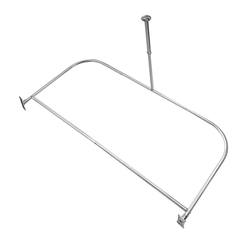 Chrome 60" D-Shape Ceiling Mounted Shower Curtain Rod
