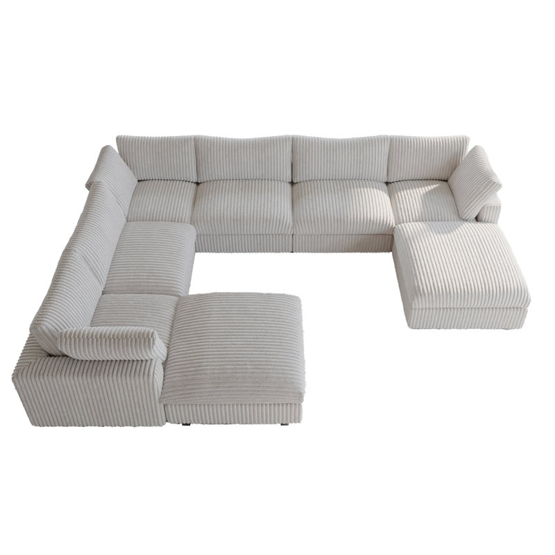 8 - Piece Slipcovered Sectional With Ottoman, White Polyester Blend