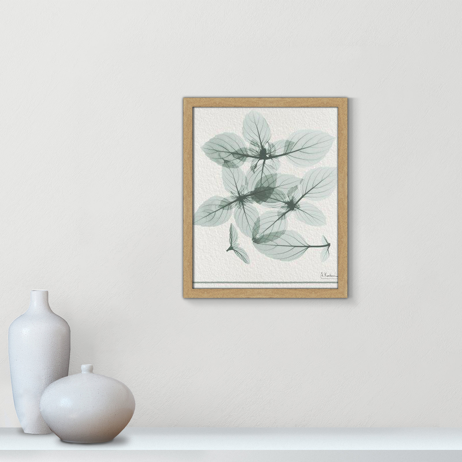 Jeanette "Basil Ocimum Basilicum" Painting, 19" H x 16" W x 1.25" D, Natural Framed Paper