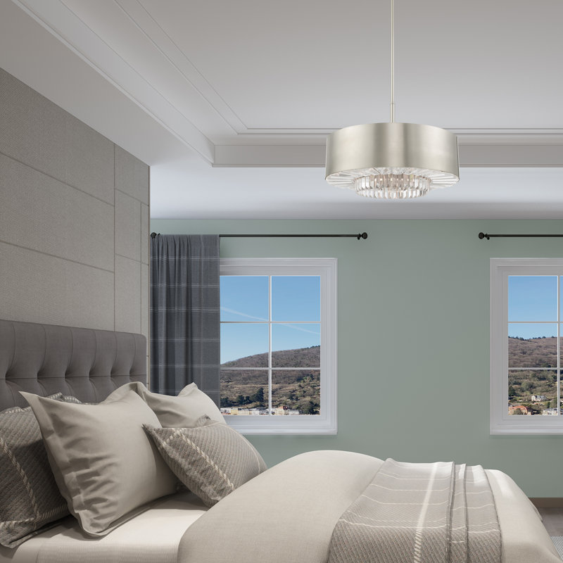 Lustre tambour unique à 6 lumières Madison, Nickel brossé, Argent