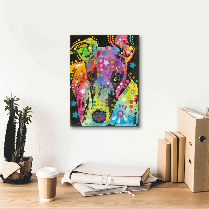 «Curious Greyhound» par Dean Russo, art mural sur toile, H 16 po x l 12 po x P 0,75 po