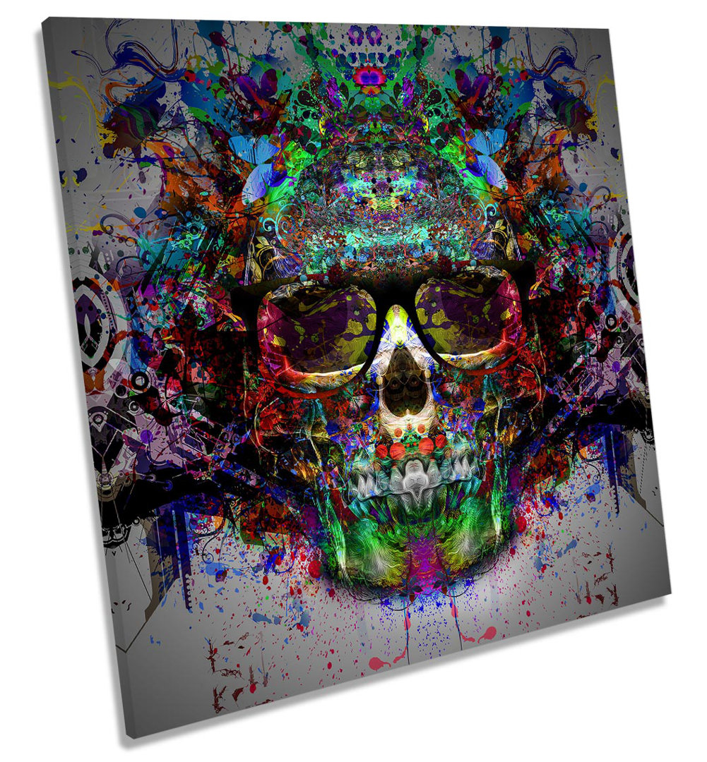 Urban Skull Abstract Picture CANVAS WALL ART Square Print Multi-Coloured