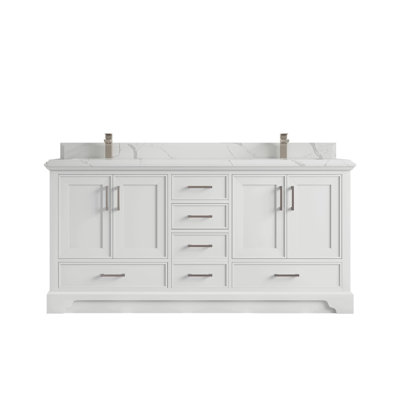 Meuble-lavabo double 72 po avec plateau en quartz Charlotte