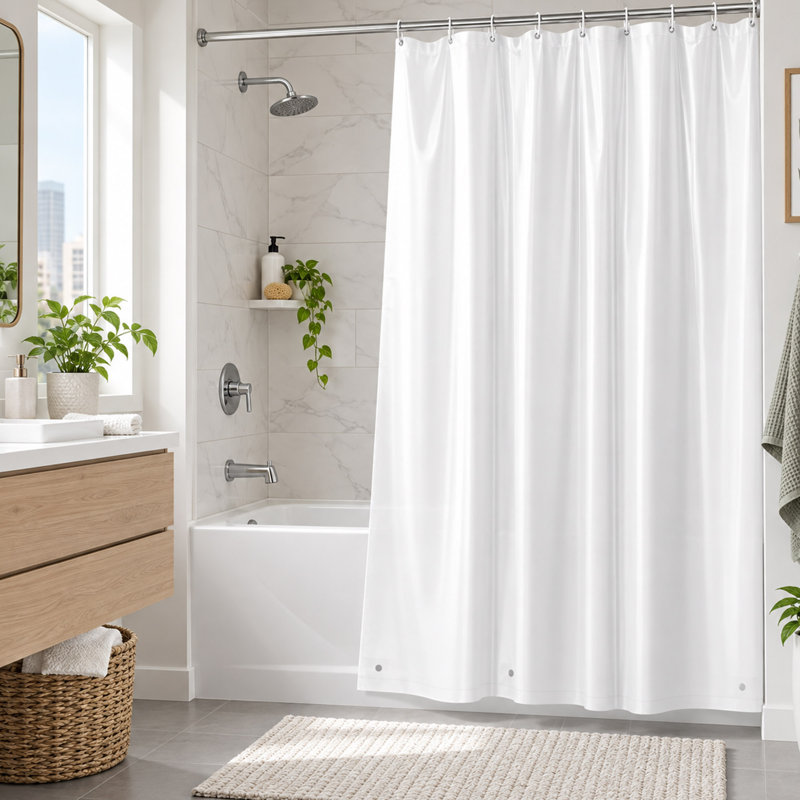 72 x 72 Inch PEVA Shower Curtain Liner with Magnetic Weights and Metal Grommets, White