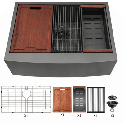 33 Black Farmhouse Sink Workstation - 33  Kitchen Sink Gunmetal Black Stainless Steel 16 Gauge Apron Front Kitchen Sink