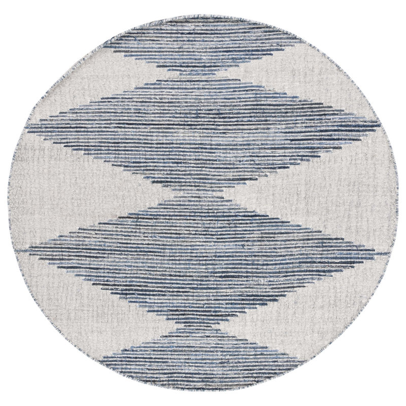 Borgey Flat Weave Wool/Jute Geometric Rug in Ivory/Blue, Round 6'