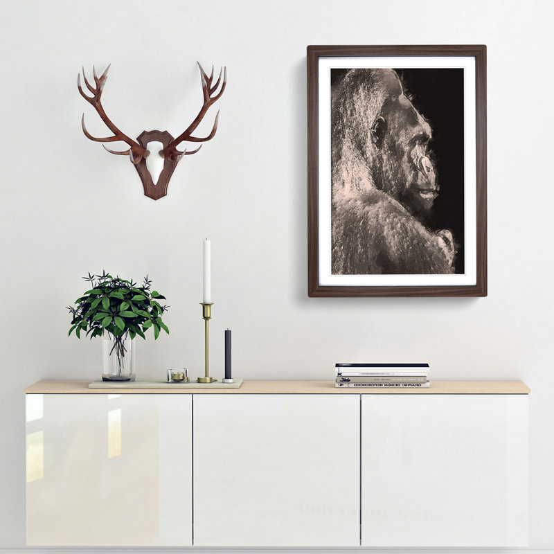 Silverback Gorilla in Abstract - Picture Frame Graphic Art Print, 76cm H x 50cm W x 2cm D, Walnut