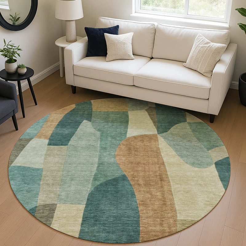 Machine Washable Indoor/Outdoor Chantille ACN2376 Abstract Rug, Round 8'