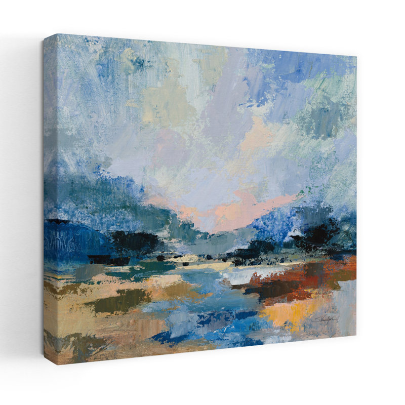 «Blue Vista I», art abstrait contemporain, H 18 po x l 18 po