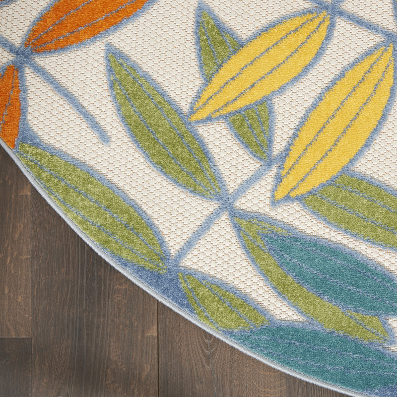 Leonhardt Floral Green/Blue/Yellow/Orange Indoor/Outdoor Area Rug, Round 4'