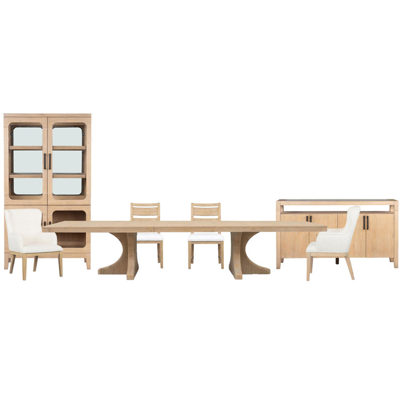 Extendable Trestle Dining Table With 2 Side Chairs 2 Arm Chairs Sideboard And Curio