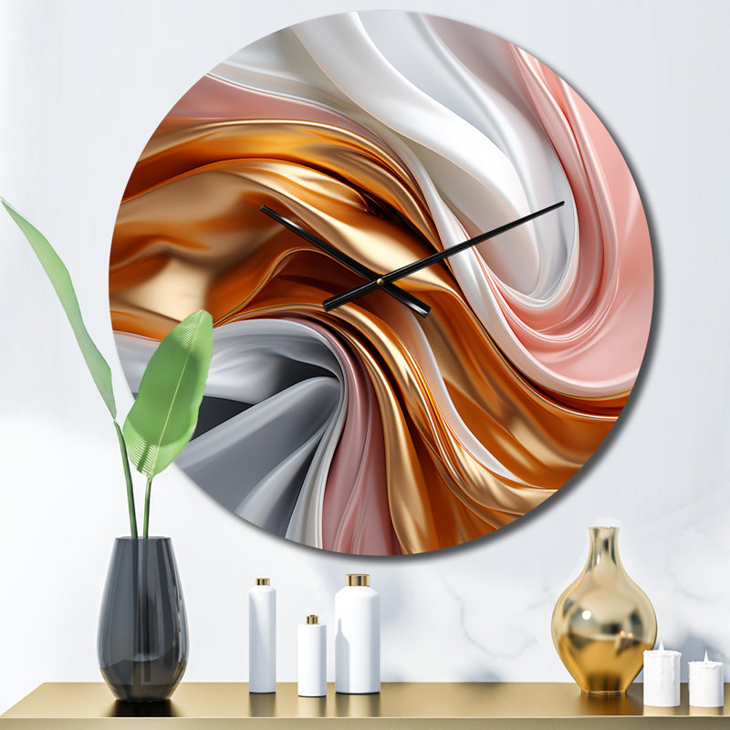 Horloge murale liquide Art en mouvement en or rose et bleu I, Petit