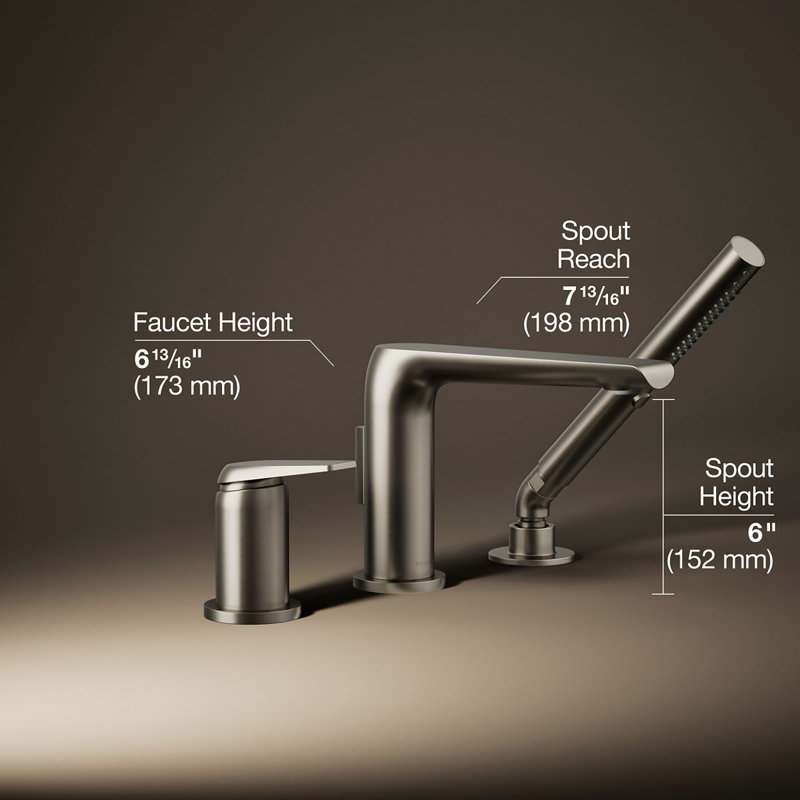 Avid Deck-Mount Bath Faucet With Handshower, Vibrant Brushed Nickel