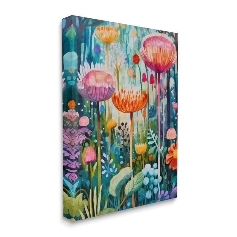 Paysage de jardin fantaisiste sur toile, Giclée encadrée blanc bord de mer, H 20 po x l 16 po x P 1,5 po