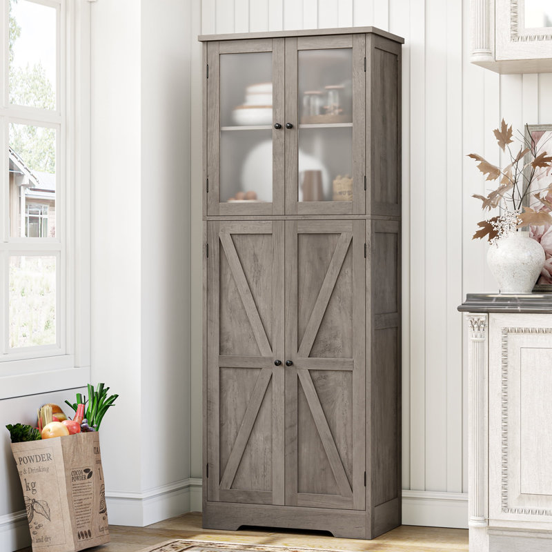 Armoire de rangement de 66,9 po de hauteur avec portes en verre, Gris