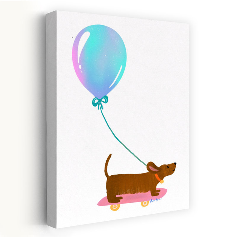 «Whimsical Dachshund Skater Playful Whimsical Contemporary», reproduction d'art mural, 24" H x 16" W