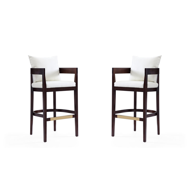 Lorello Upholstered Counter Stool with Solid Wood Frame, Ivory, Bar Stool (30.5" Seat Height), 2