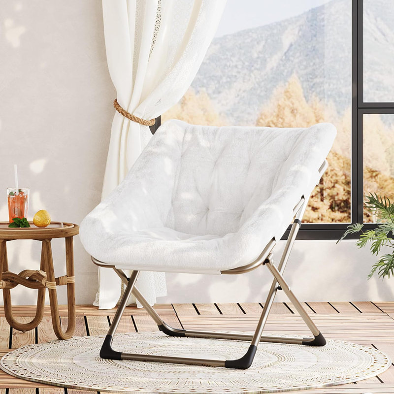 Chaise longue pliable en fourrure de lapin avec structure en métal, blanc, Blanc