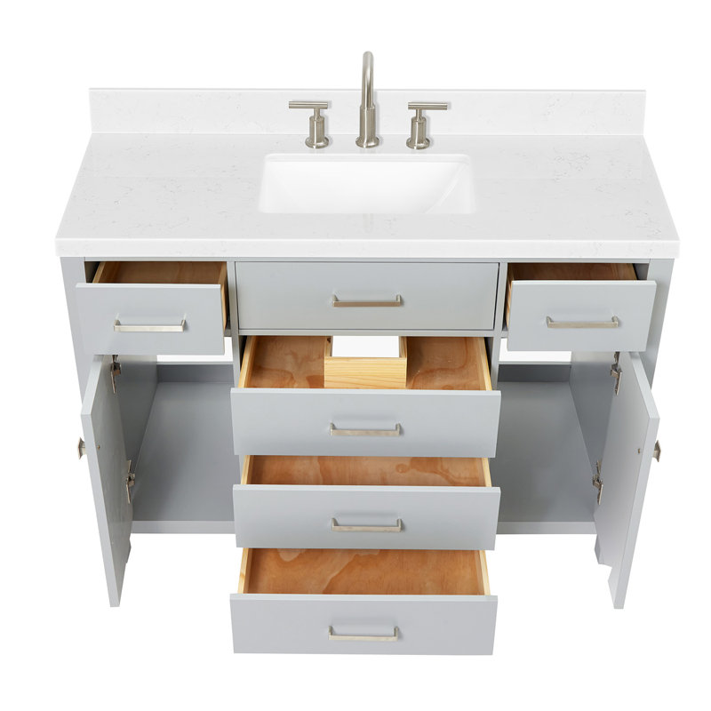 4_ARIEL Bristol 42 Single Sink Bathroom Vanity with Carrara White Quartz, Gray, 48"