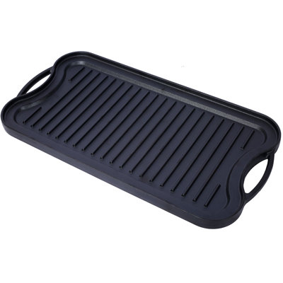 Pre Seasoned Cast Iron Reversible Rectangular Grill And Griddle, 20" X 10", Black