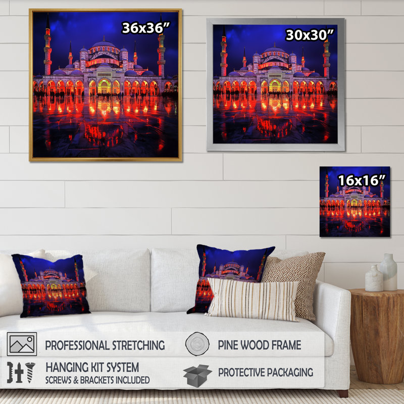 «Ottoman Mosques At Night», art mural paysage de l'Islam II, Reproduction encadrée d'une seule photo sans pass, Noir