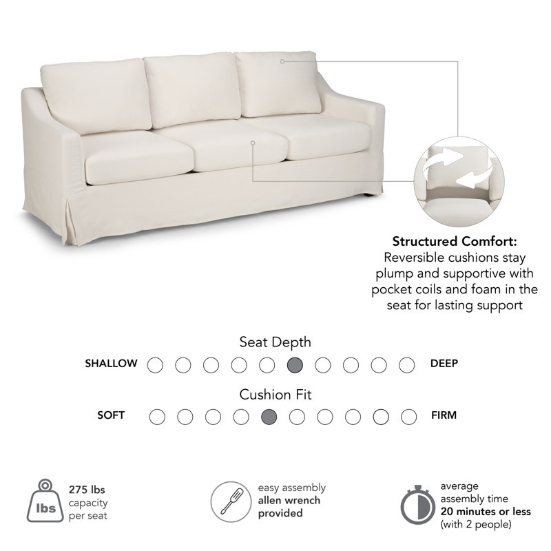 80W Sofa With Slipcover, Ivory