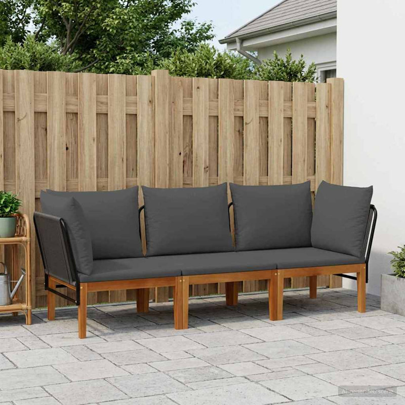 Patio Sofa with Cushions, 3, Anthracite Cushion/Black Frame