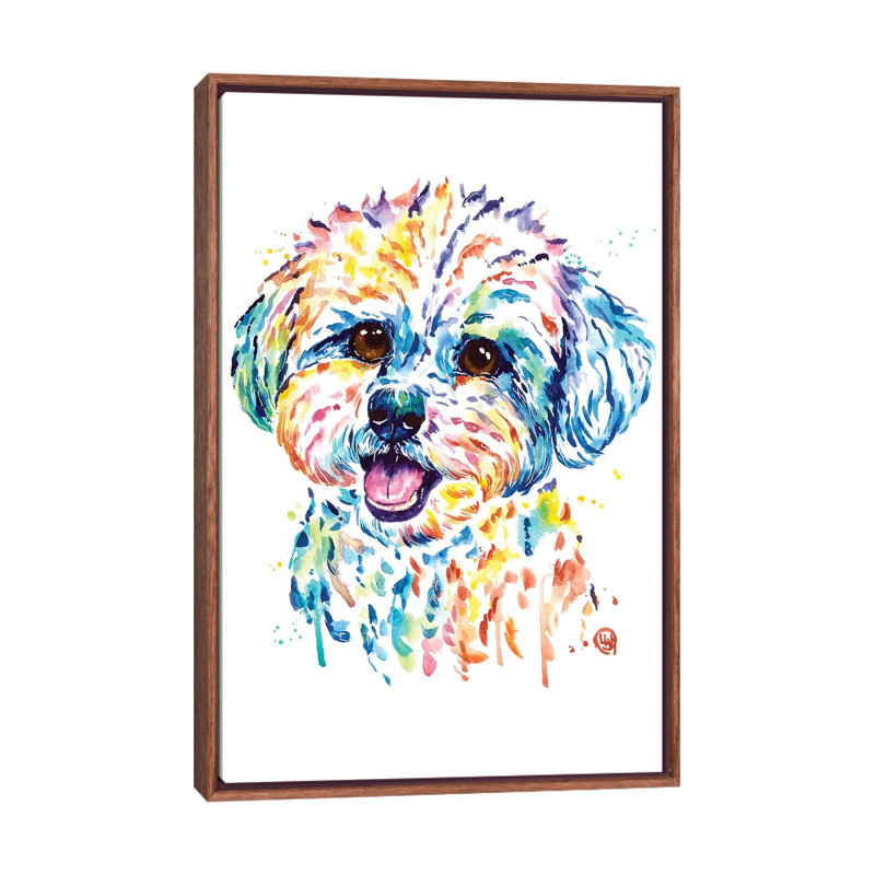 «Bichon» par Lisa Whitehouse - impression d'art graphique, H 26 po x l 18 po x 1,5 po, Toile avec cadre en bois classique